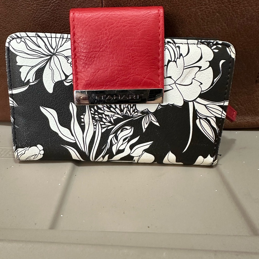 Tahari Black and White Floral Phone Case with Red Accent